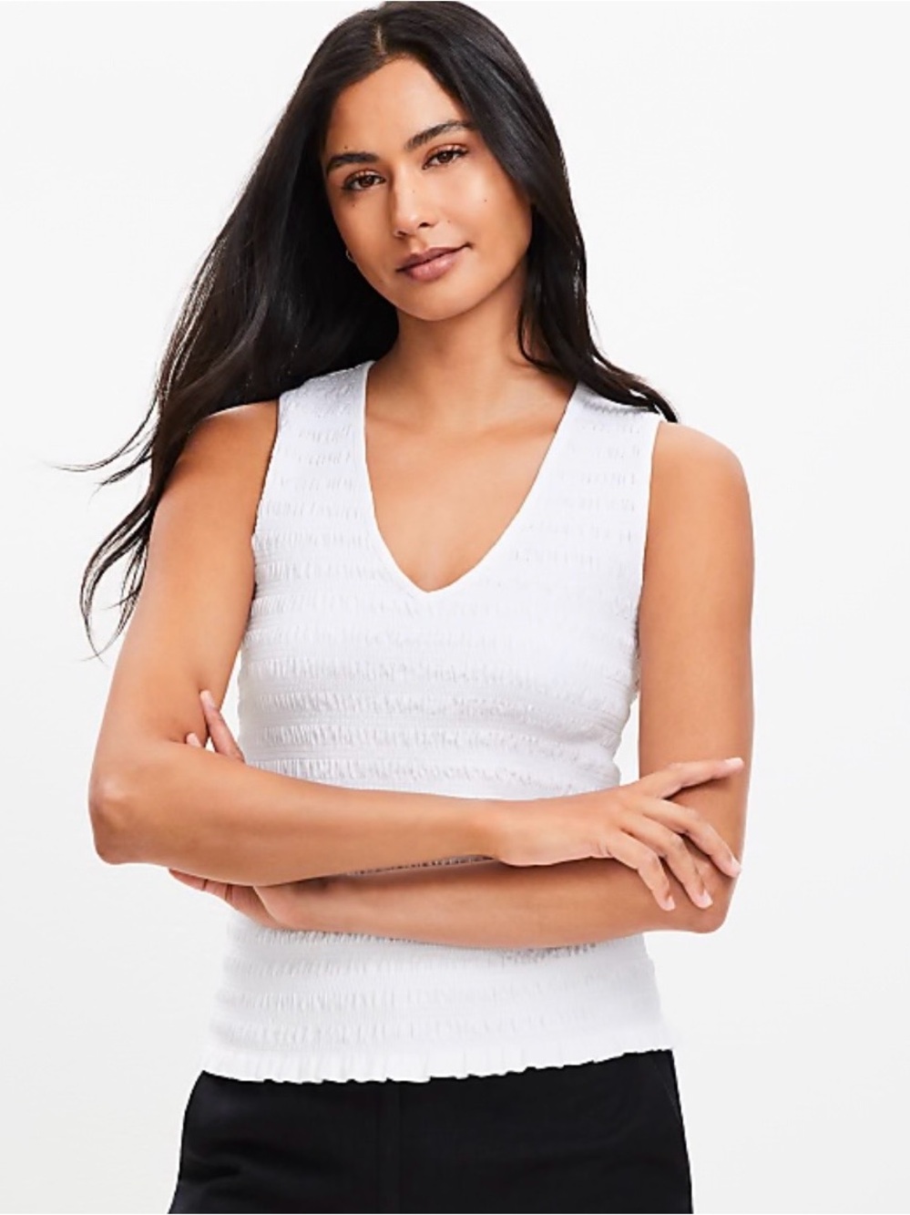 Loft White Smocked Modern Tank Top Large Nwt
